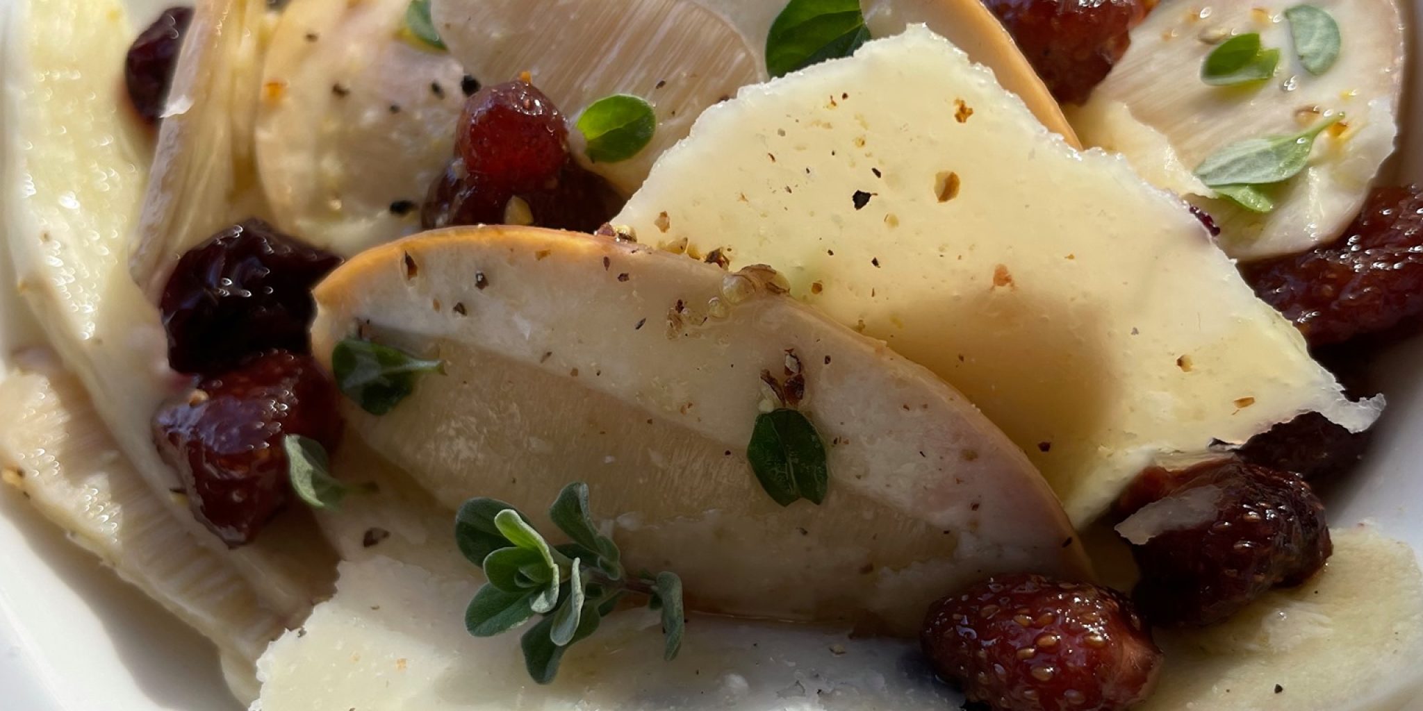 Carpaccio di porcini, grana e mostarda Sanavra - Mostarda Cremonese di fragoline e mirtilli!